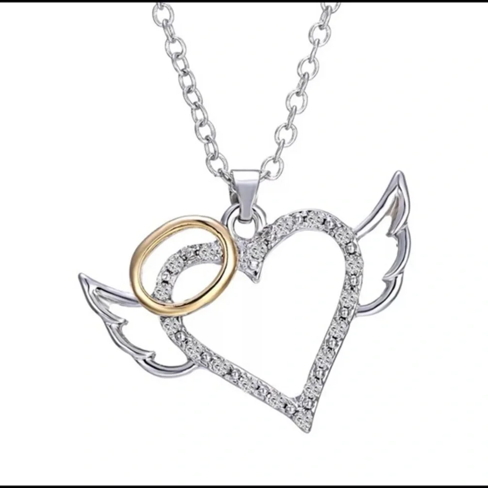 Sterling Silver and Gold Accent Angel Heart Necklace